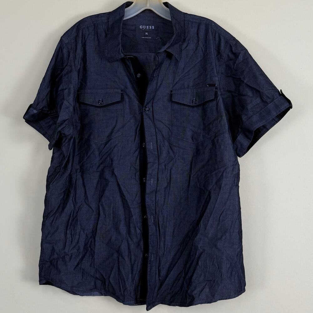 Guess Los Angeles Dark Gray Short Sleeve Button Up Casual Shirt Size XL